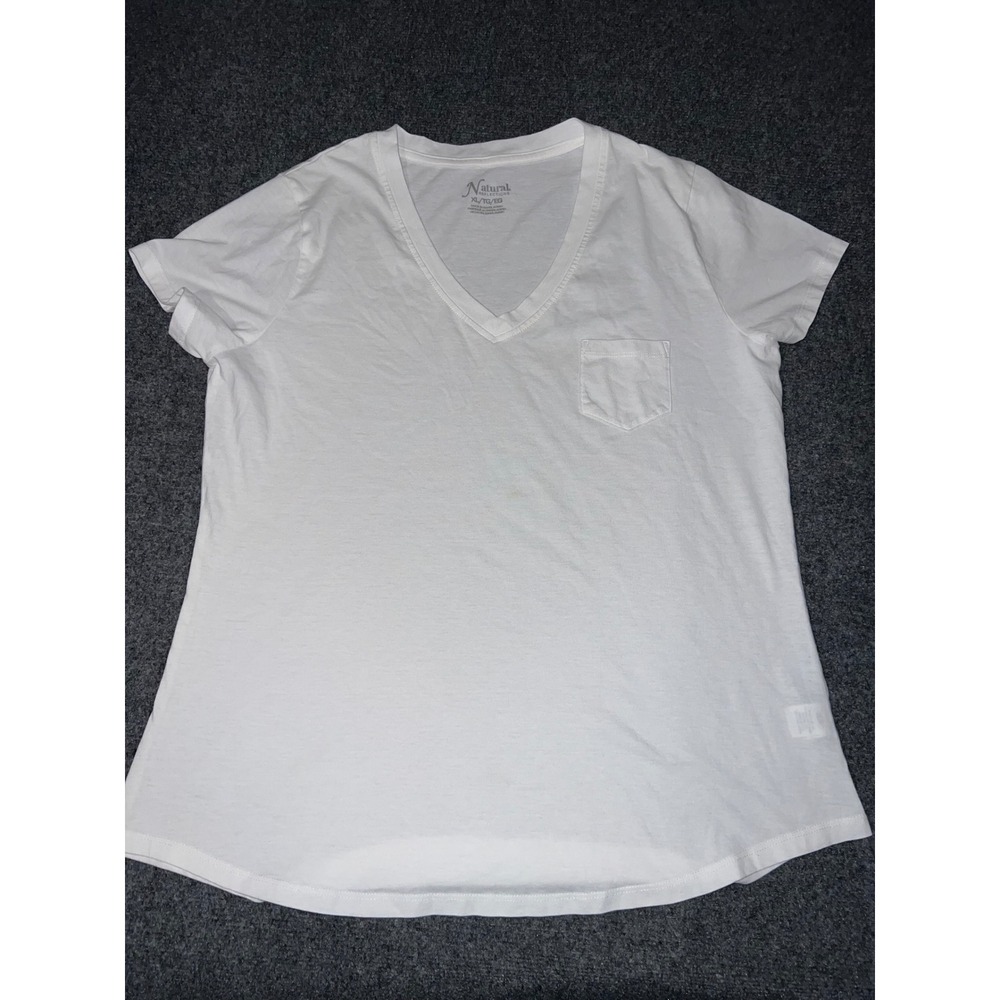 Natural Reflections Womens XL White V-Neck Short Sleeve Pocket T-Shirt